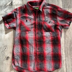 DIXXON Kids Red and Black Plaid Button Down Shirt- size M